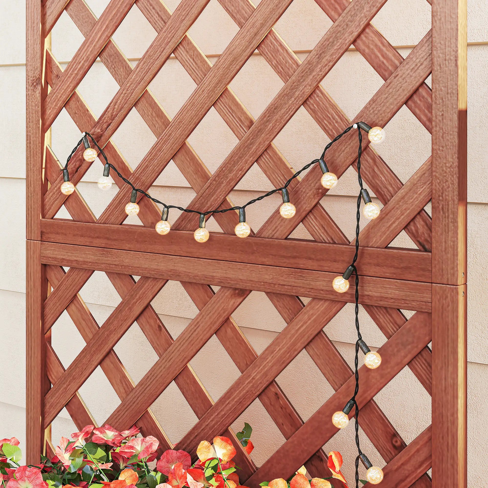 2.4 x 1 x 4.9 ft Wooden Pine Trough Planter with Trellis, Orange Wooden Planter Boxes at Gallery Canada