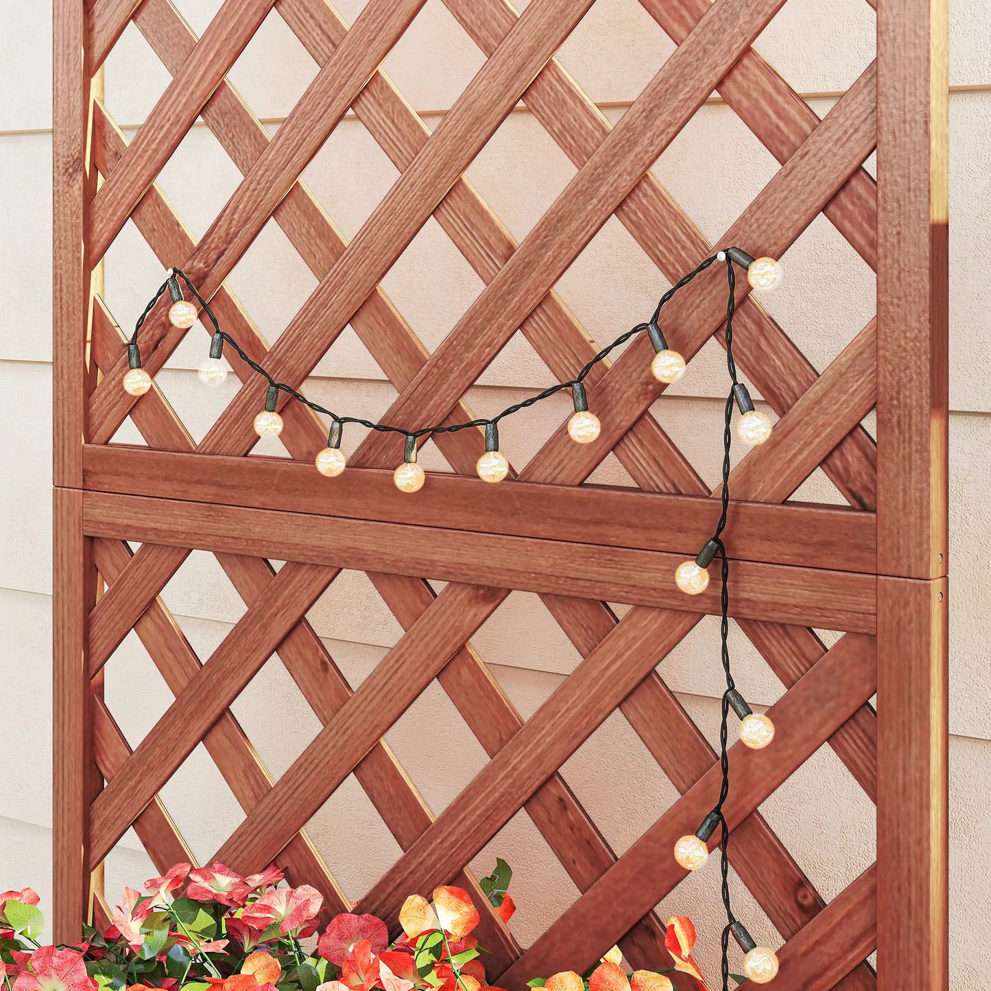 2.4 x 1 x 4.9 ft Wooden Pine Trough Planter with Trellis, Orange Wooden Planter Boxes at Gallery Canada