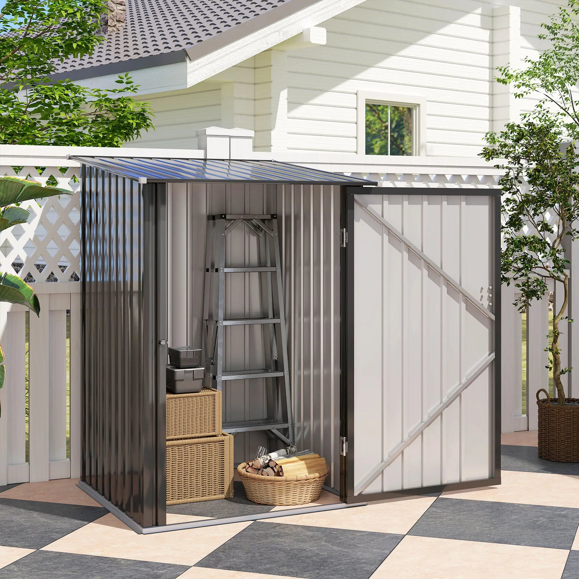 3.3' x 3.4' Lean-To Storage Shed, Galvanized Steel, Lockable Door, Dark Gray Sheds at Gallery Canada