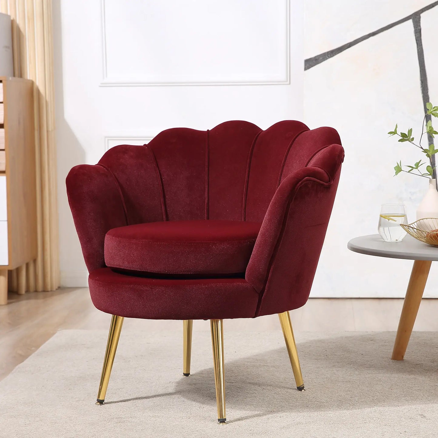 Modern Velvet Accent Chair, Gold Metal Legs, Wine Red Accent Chairs at Gallery Canada