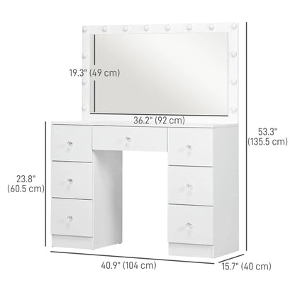 Modern Makeup Vanity Table, Mirror with 10 LED Lights, 7 Drawers, White Dressing & Vanity Tables at Gallery Canada