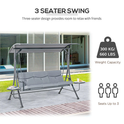 3 Seat Outdoor Swing Chair, Steel Bench With Canopy, Coffee Tables, Cushion, Dark Grey Patio Swings with Stand at Gallery Canada