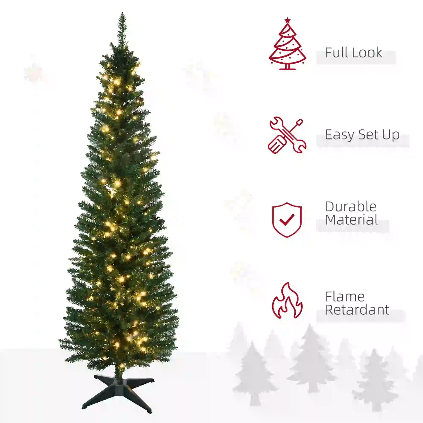 6' Pre Lit Artificial Pencil Christmas Tree, Warm White LED Lights, Green Pre Lit Christmas Trees at Gallery Canada
