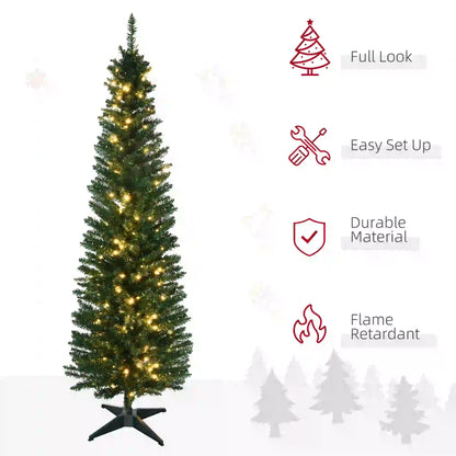 6' Pre Lit Artificial Pencil Christmas Tree, Warm White LED Lights, Green Pre Lit Christmas Trees at Gallery Canada