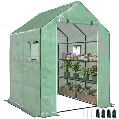 4.6' x 4.7' x 6.2' Walk-in Greenhouse, 3 Tier 8 Shelves, Reinforced PE Cover, Green Walk In Greenhouses at Gallery Canada
