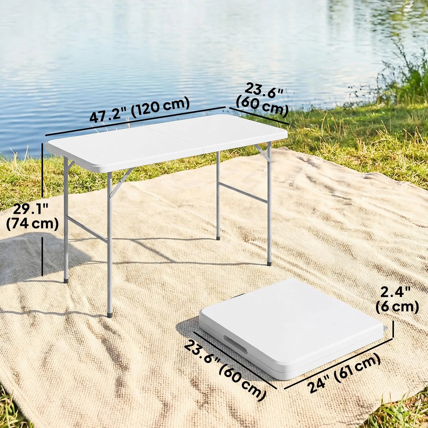 47" x 24" Folding Camping Table, White, Adjustable Height, Indoor Outdoor, White Picnic Tables & Camping Chairs at Gallery Canada