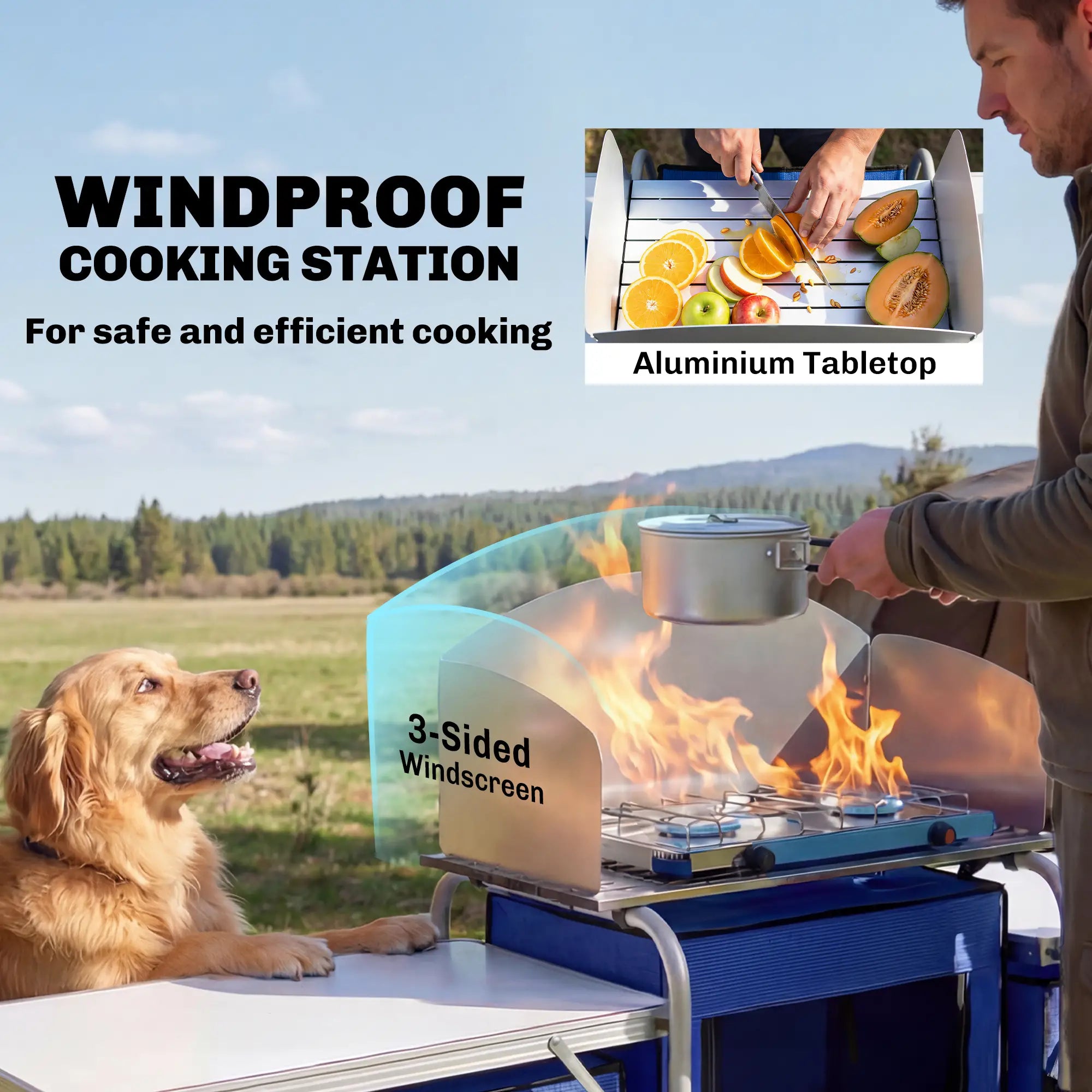 Portable Aluminum Camping Table, Fabric Cupboards, Windshield, Blue Picnic Tables & Camping Chairs at Gallery Canada