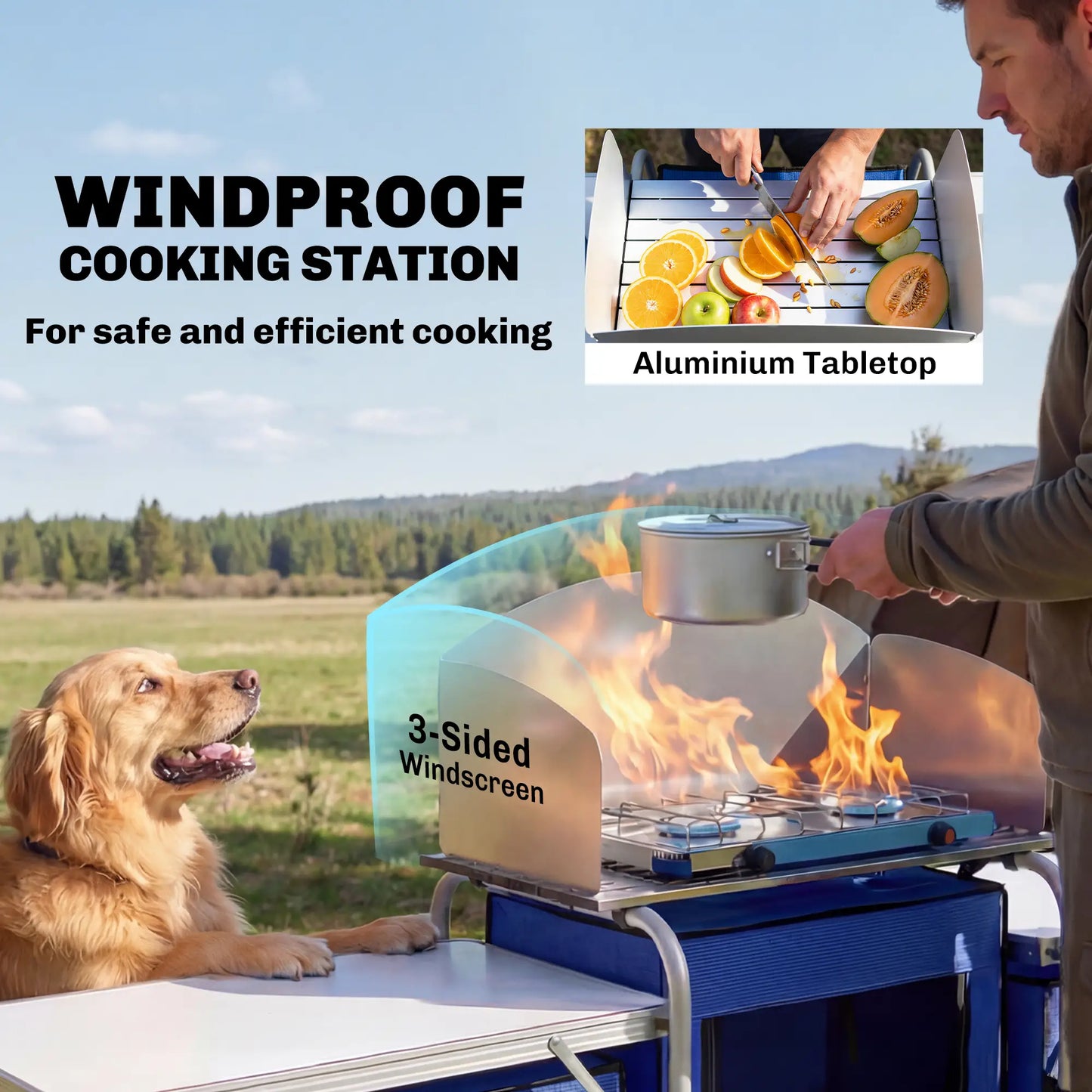 Portable Aluminum Camping Table, Fabric Cupboards, Windshield, Blue Picnic Tables & Camping Chairs at Gallery Canada