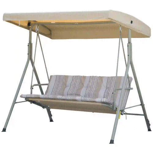 3-Seat Patio Swing Chair, Adjustable Canopy, Light Brown