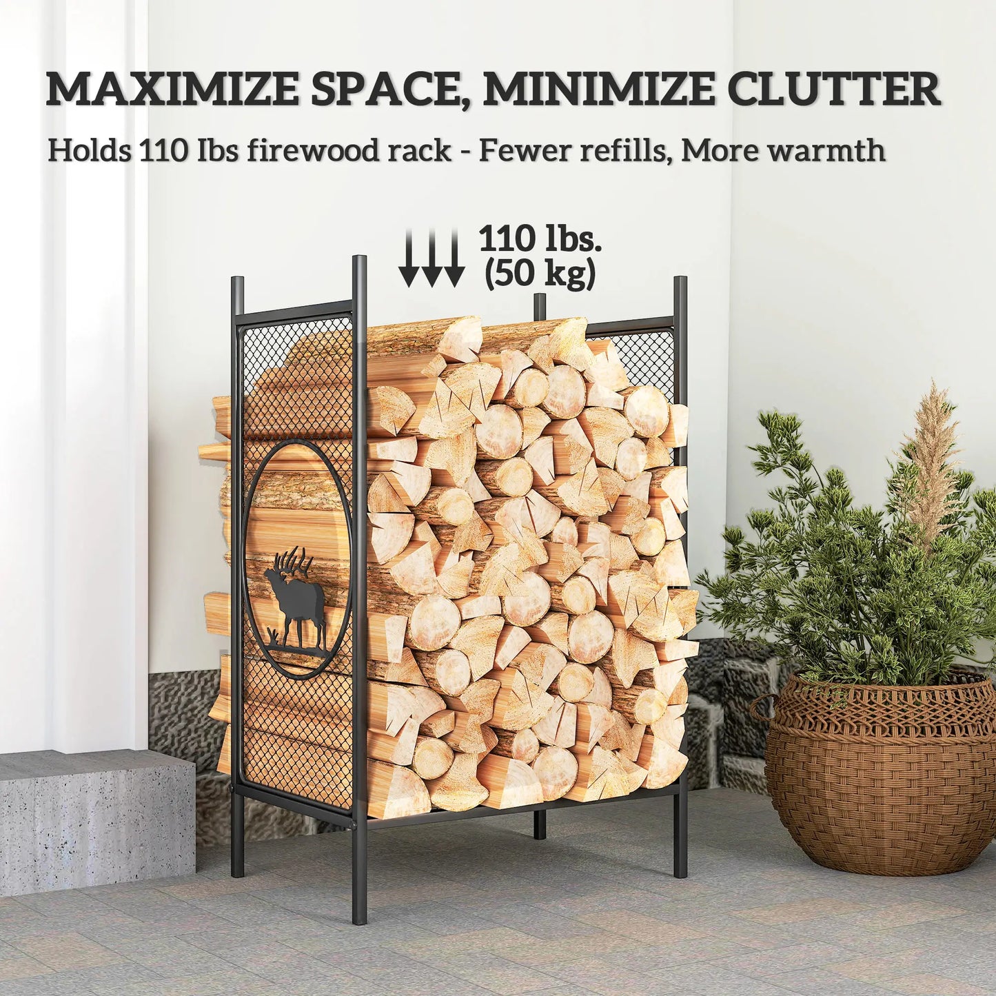 Firewood Rack Outdoor, 19" Heavy Duty Metal Log Holder with Mesh Sides Firewood Racks at Gallery Canada