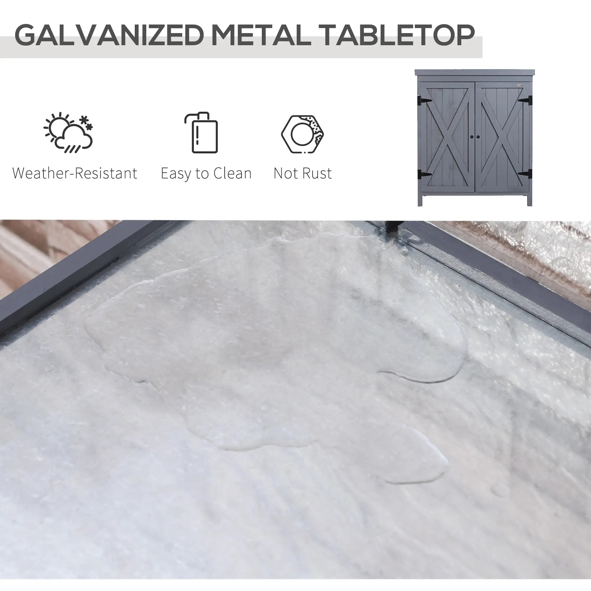 Outdoor Garden Storage Cabinet, Galvanized Top, Two Shelves, Grey Sheds at Gallery Canada