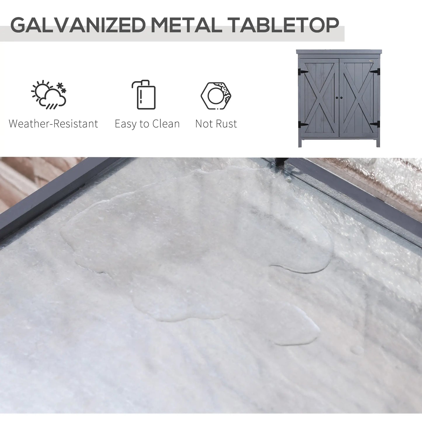 Outdoor Garden Storage Cabinet, Galvanized Top, Two Shelves, Grey Sheds at Gallery Canada