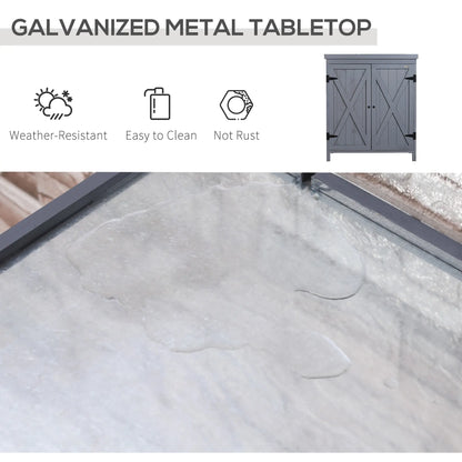 Outdoor Garden Storage Cabinet, Galvanized Top, Two Shelves, Grey Sheds at Gallery Canada