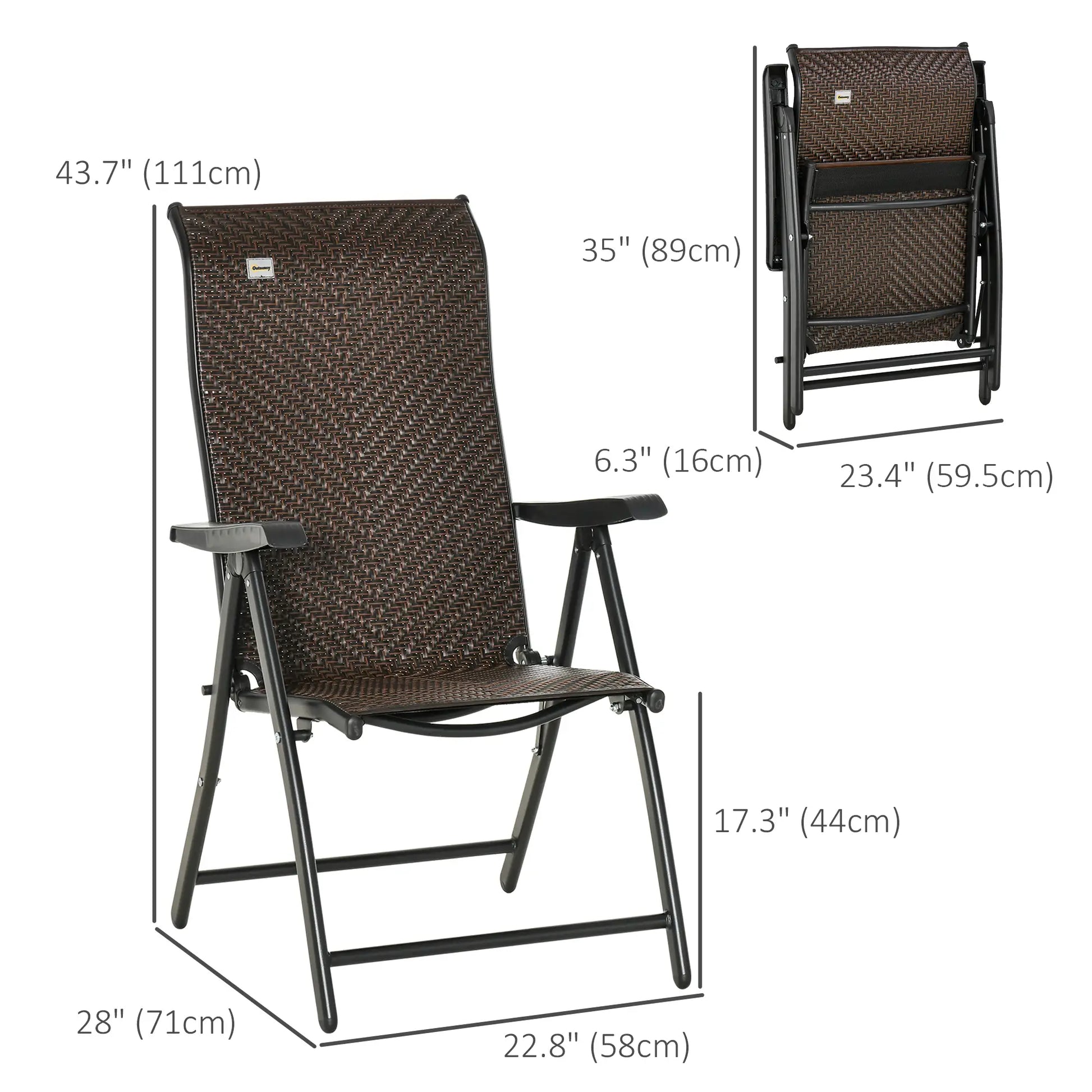 2PCs Outdoor Wicker Folding Chairs, Adjustable Backrest, Brown Patio Chairs at Gallery Canada