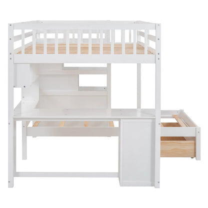 Over Twin Bunk Bed with Desk, Drawers, Shelves, 98" L x 80" W x 64.5" H, White Bed Frames at Gallery Canada