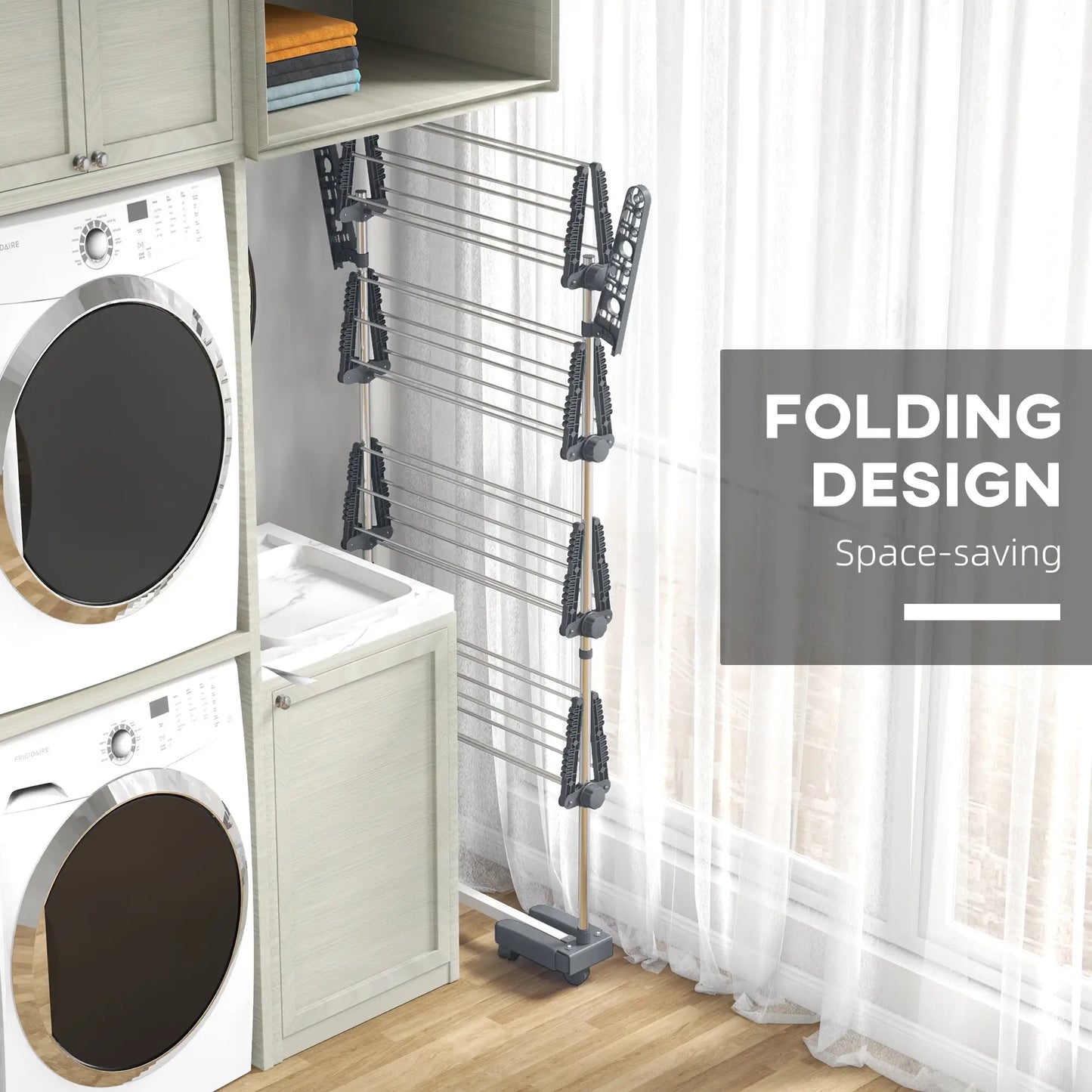 Stainless Steel Folding Clothes Drying Rack, Side Wings, Castors, Indoor Outdoor, Grey Bath Accessories at Gallery Canada