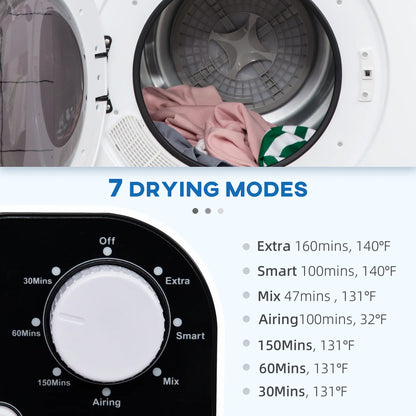 Compact Laundry Dryer, 1300W, 3.22 Cu. Ft., 7 Drying Modes, White Dryer Machines at Gallery Canada