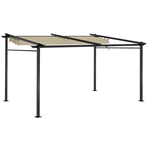 Metal Pergola, Sliding Roof Canopy, Retractable, 10' x 13', Beige