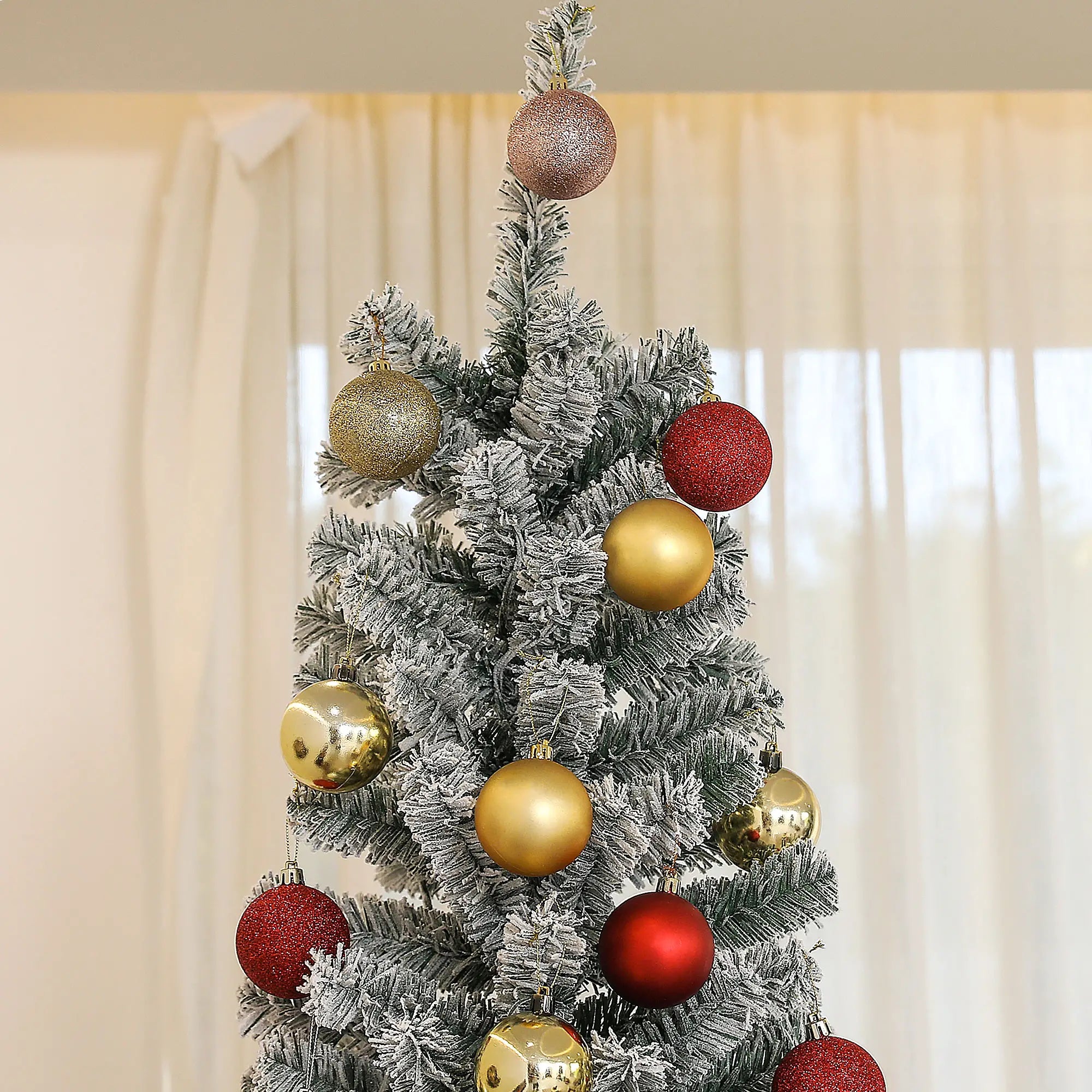 6ft Prelit Pencil Christmas Tree, Flocked, Dual Color LEDs, 429 Tips, Color Pre Lit Christmas Trees at Gallery Canada