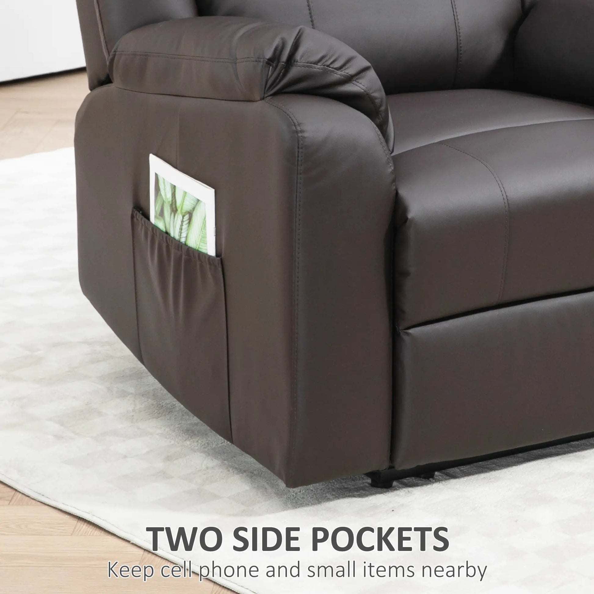 PU Leather Reclining Chair, Recliner Chair for Living Room with Footrest and 2 Side Pockets, Brown Single Sofas at Gallery Canada