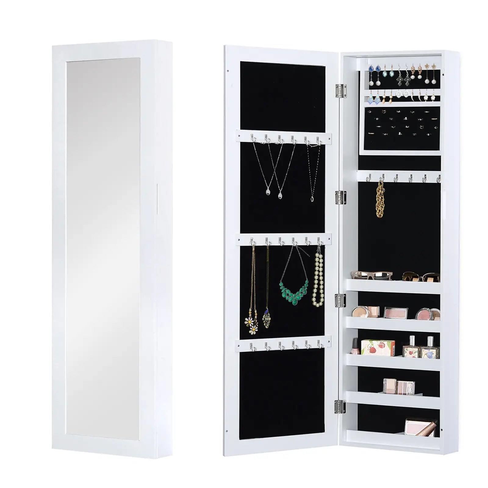 Mirror Jewellery Cabinet With Full Length Mirror, Wall Mounted Organizer, White Jewelry Armoire & Jewellery Mirror Cabinets White at Gallery Canada