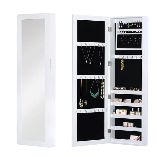 Mirror Jewellery Cabinet With Full Length Mirror, Wall Mounted Organizer, White Jewelry Armoire & Jewellery Mirror Cabinets White at Gallery Canada