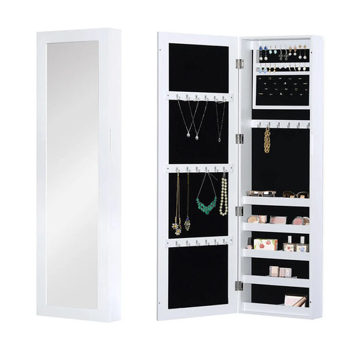 Mirror Jewellery Cabinet With Full Length Mirror, Wall Mounted Organizer, White