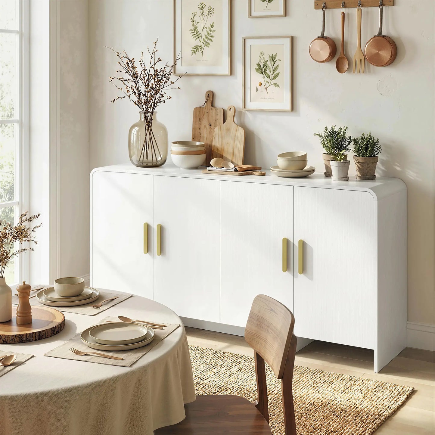 60 Inch Sideboard Buffet Cabinet, TV Stand For 72 Inch TVs, White Wood Grain, White Bar Cabinets at Gallery Canada