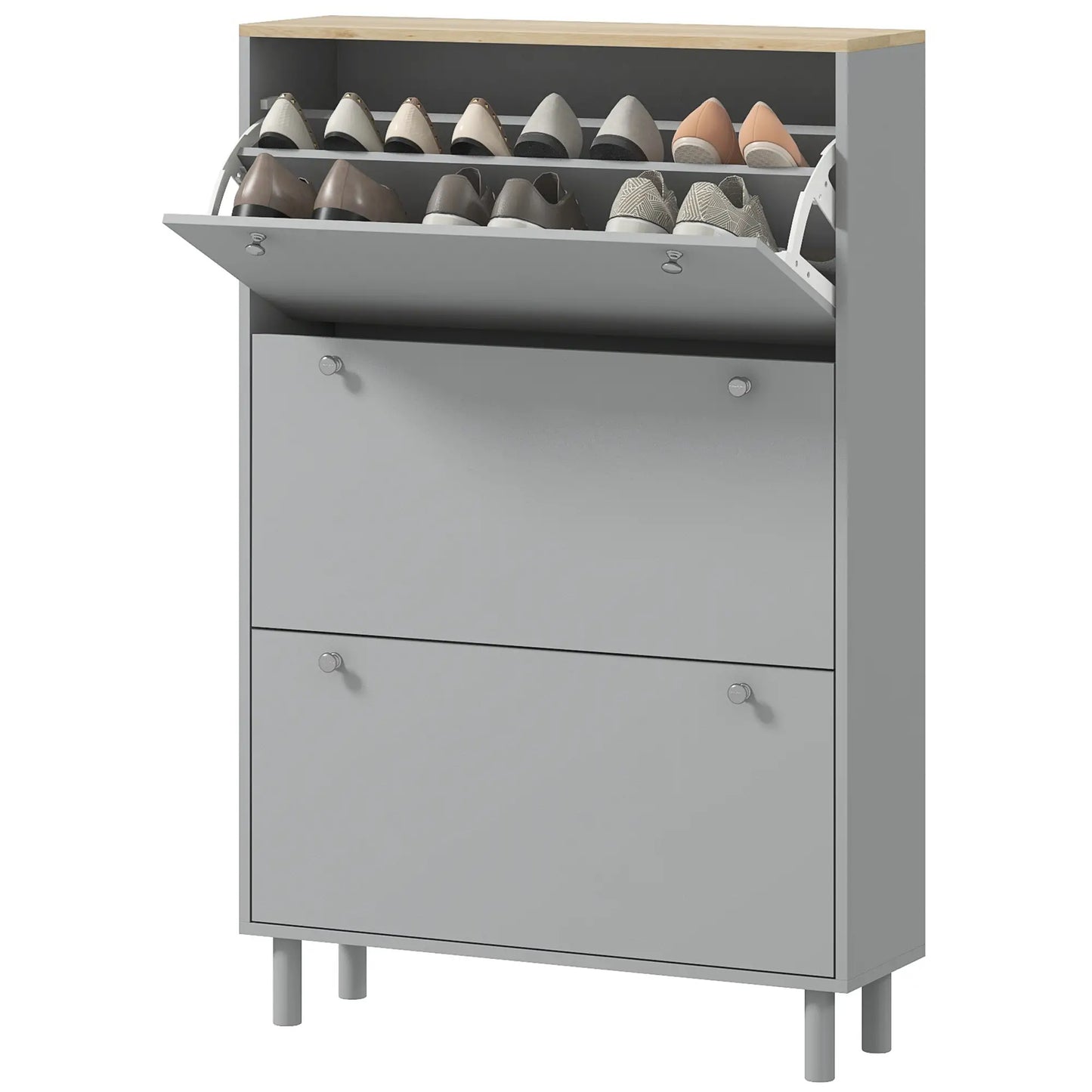 Shoe Storage, 3 Flip Drawers, Adjustable Shelves, 24 Pairs, Grey