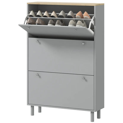 Shoe Storage, 3 Flip Drawers, Adjustable Shelves, 24 Pairs, Grey