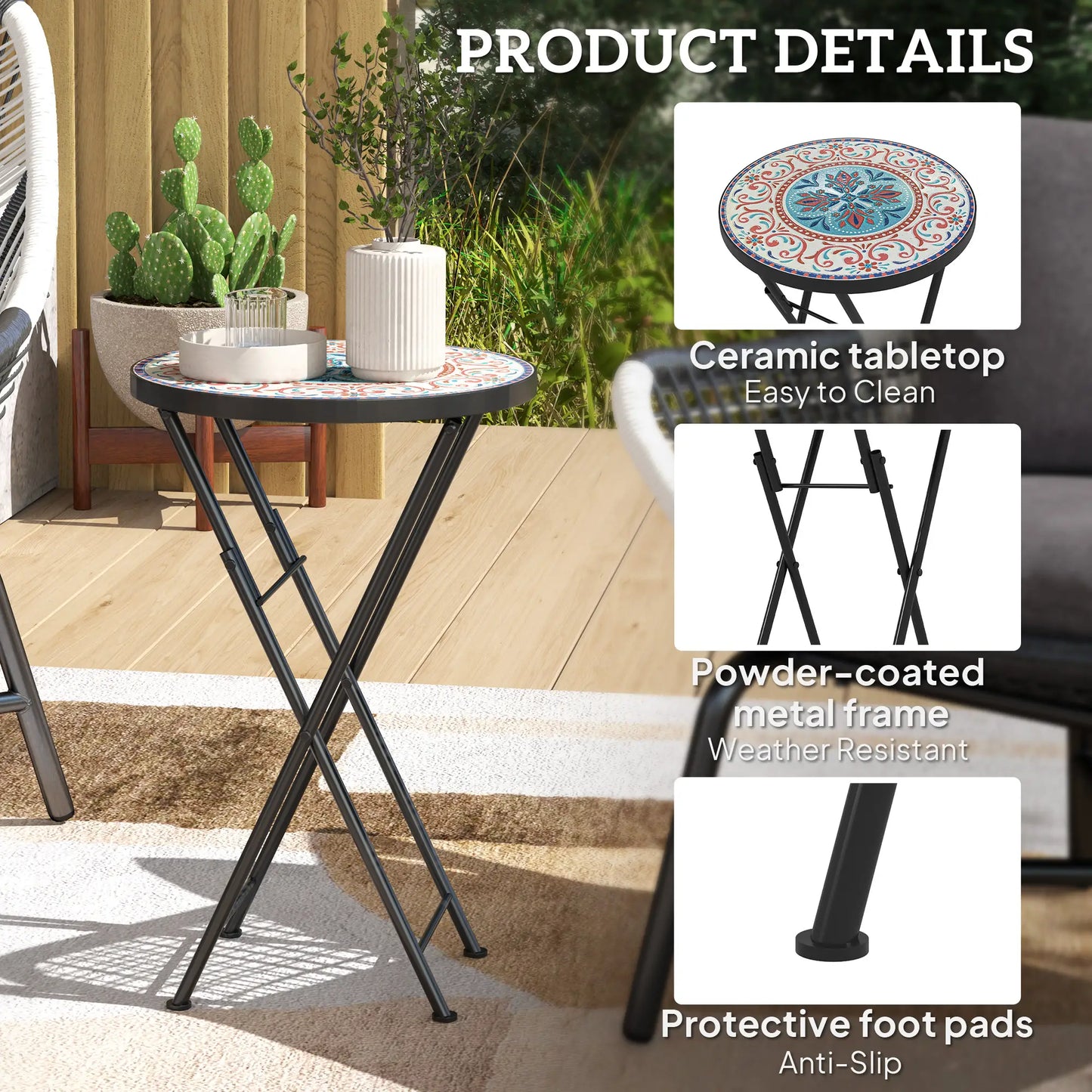 Mosaic Outdoor Patio Side Table, 14" Round, Mixed Colour, Colour Patio Side Tables at Gallery Canada