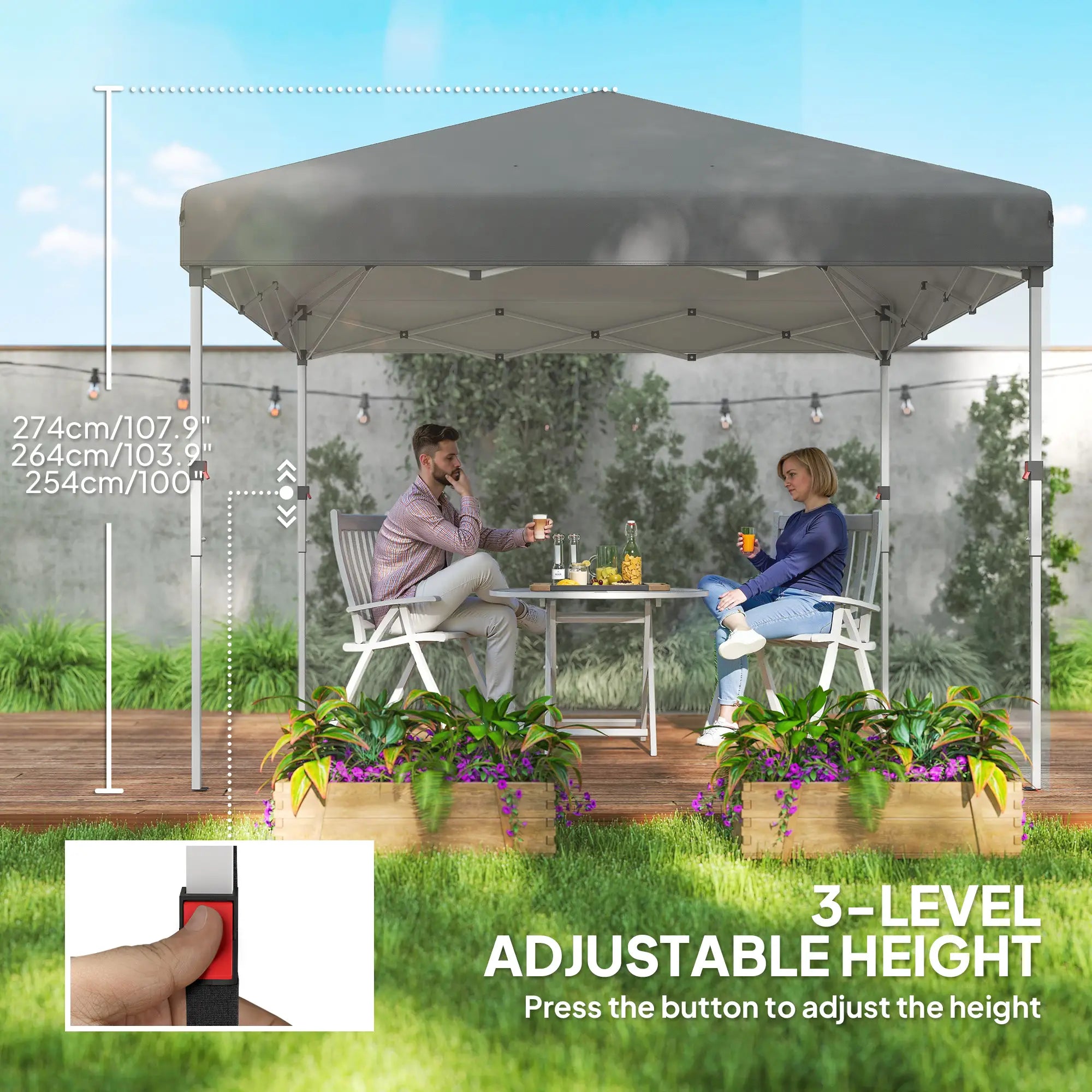 10' x 10' Pop Up Canopy With Sidewalls, Roller Bag, Height Adjustable, Grey Pop Up Canopies at Gallery Canada