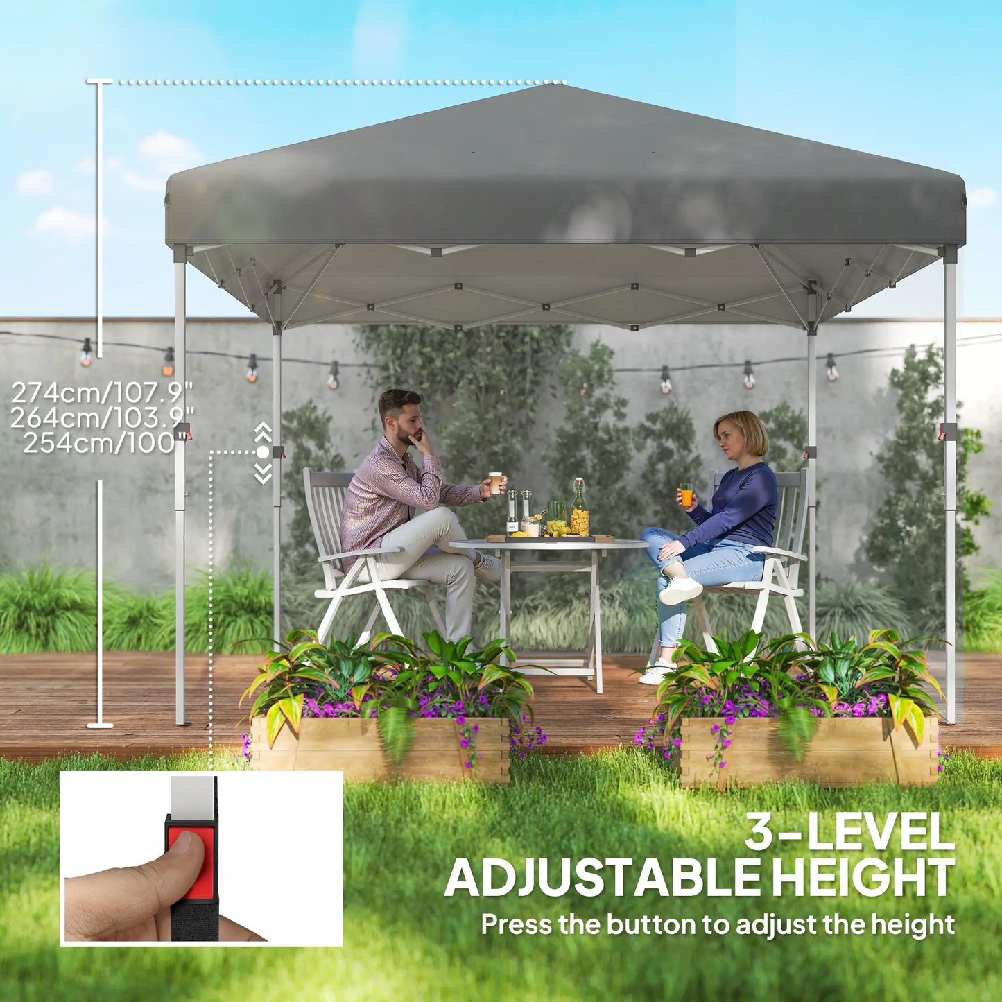 10' x 10' Pop Up Canopy With Sidewalls, Roller Bag, Height Adjustable, Grey Pop Up Canopies at Gallery Canada