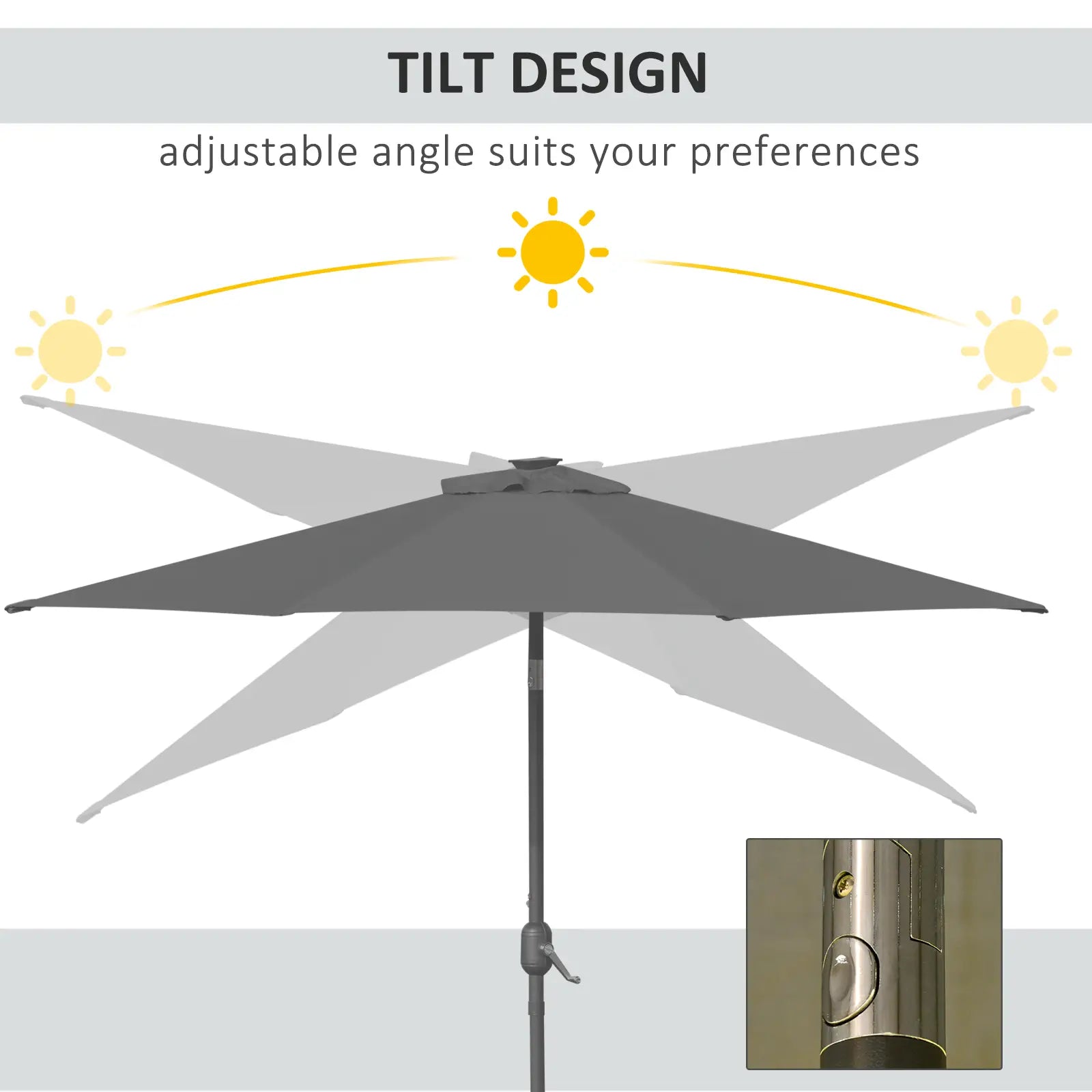 9ft Solar Patio Umbrella, 24 LED Lights, Tilt Canopy, Charcoal Grey Sun Umbrellas at Gallery Canada