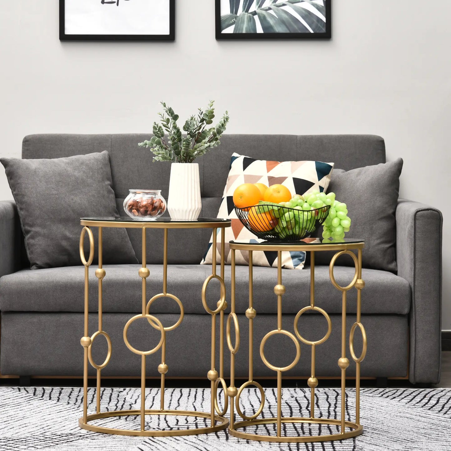 Round Coffee Tables Set of 2, Tempered Glass Top, Steel Frame, Gold Coffee Tables at Gallery Canada