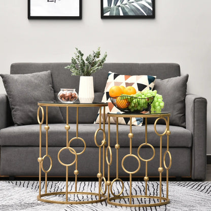 Round Coffee Tables Set of 2, Tempered Glass Top, Steel Frame, Gold Coffee Tables at Gallery Canada