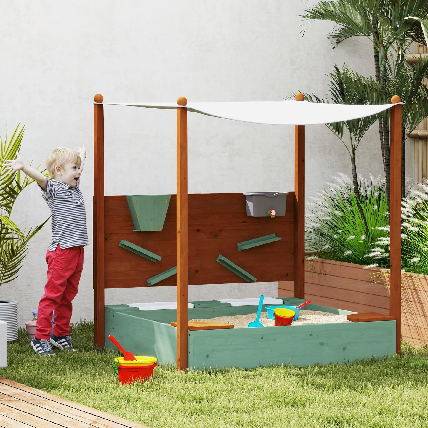 Wooden Kids Sandbox with Canopy, 46" x 44" W x 50", Green Sandboxes & Accessories at Gallery Canada