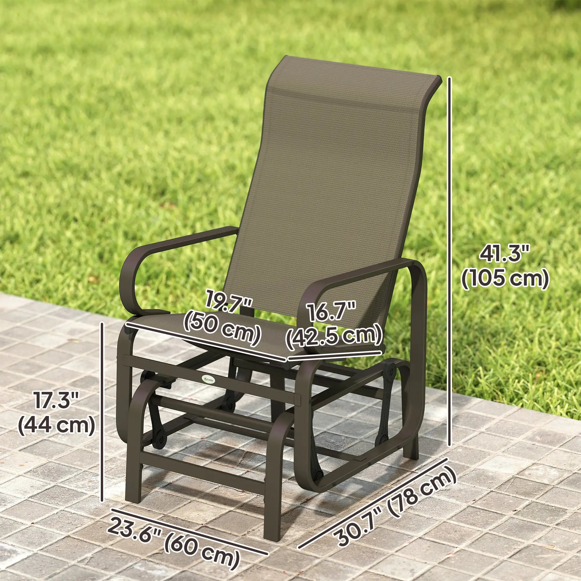Patio Glider Chair, Breathable Mesh Fabric, Brown Outdoor Gliders at Gallery Canada