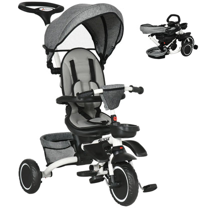 6-in-1 Toddler Tricycle, Adjustable Seat, Push Handle, Grey Tricycles for Kids Grey, White at Gallery Canada