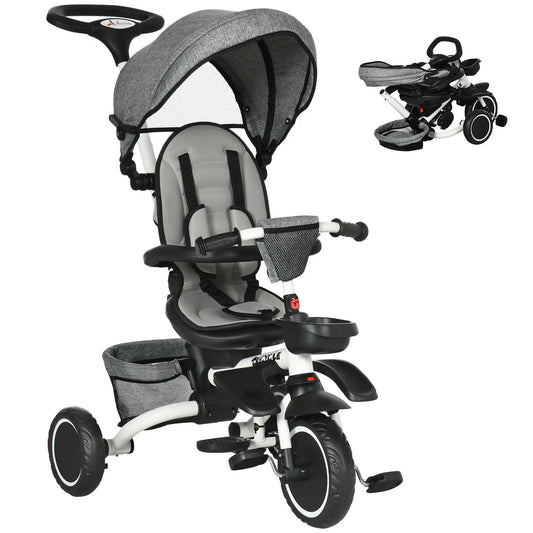 6-in-1 Toddler Tricycle, Adjustable Seat, Push Handle, Grey Tricycles for Kids Grey, White at Gallery Canada