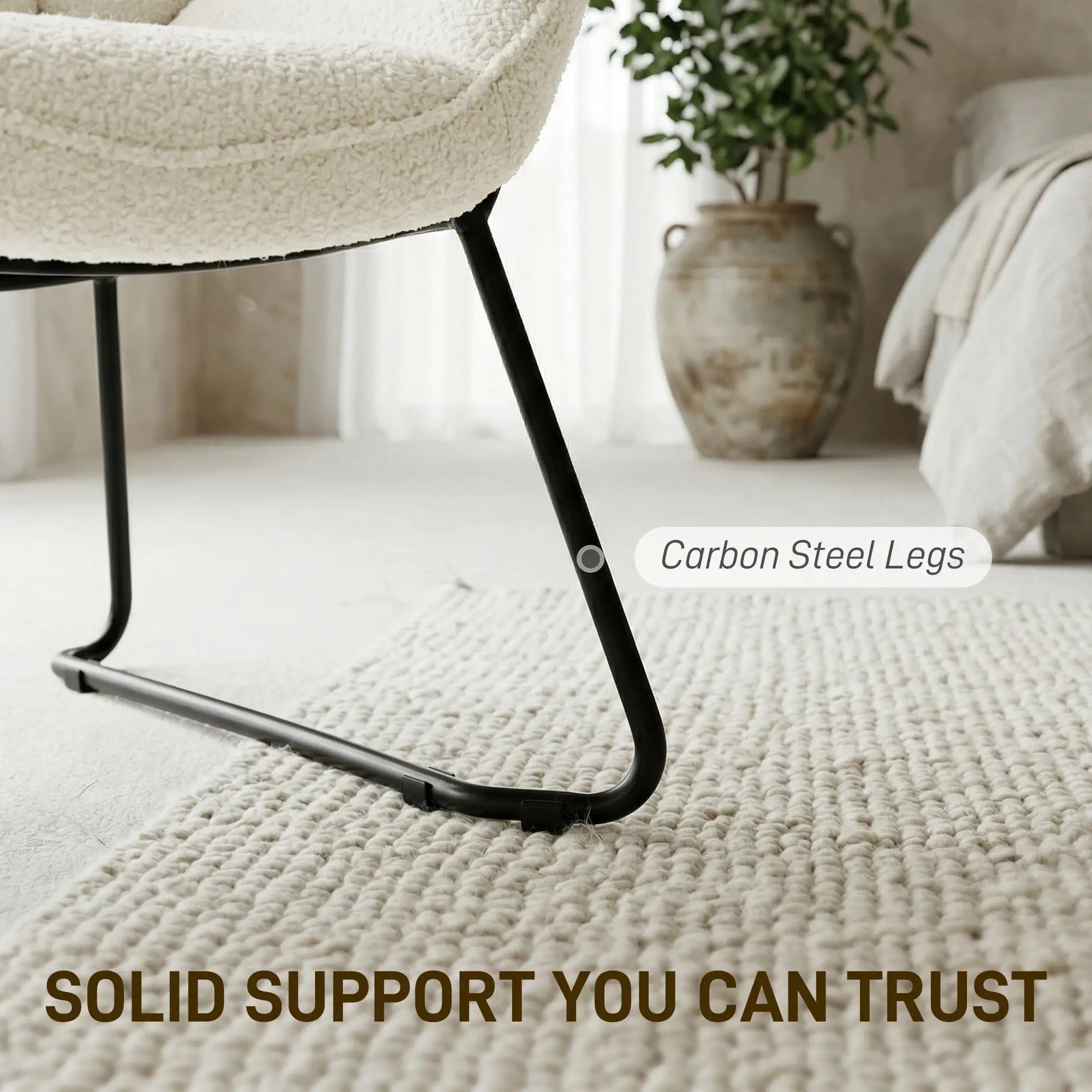 Accent Chair, Sherpa Fleece Armchair with Wide Backrest and Metal Legs, White Accent Chairs at Gallery Canada