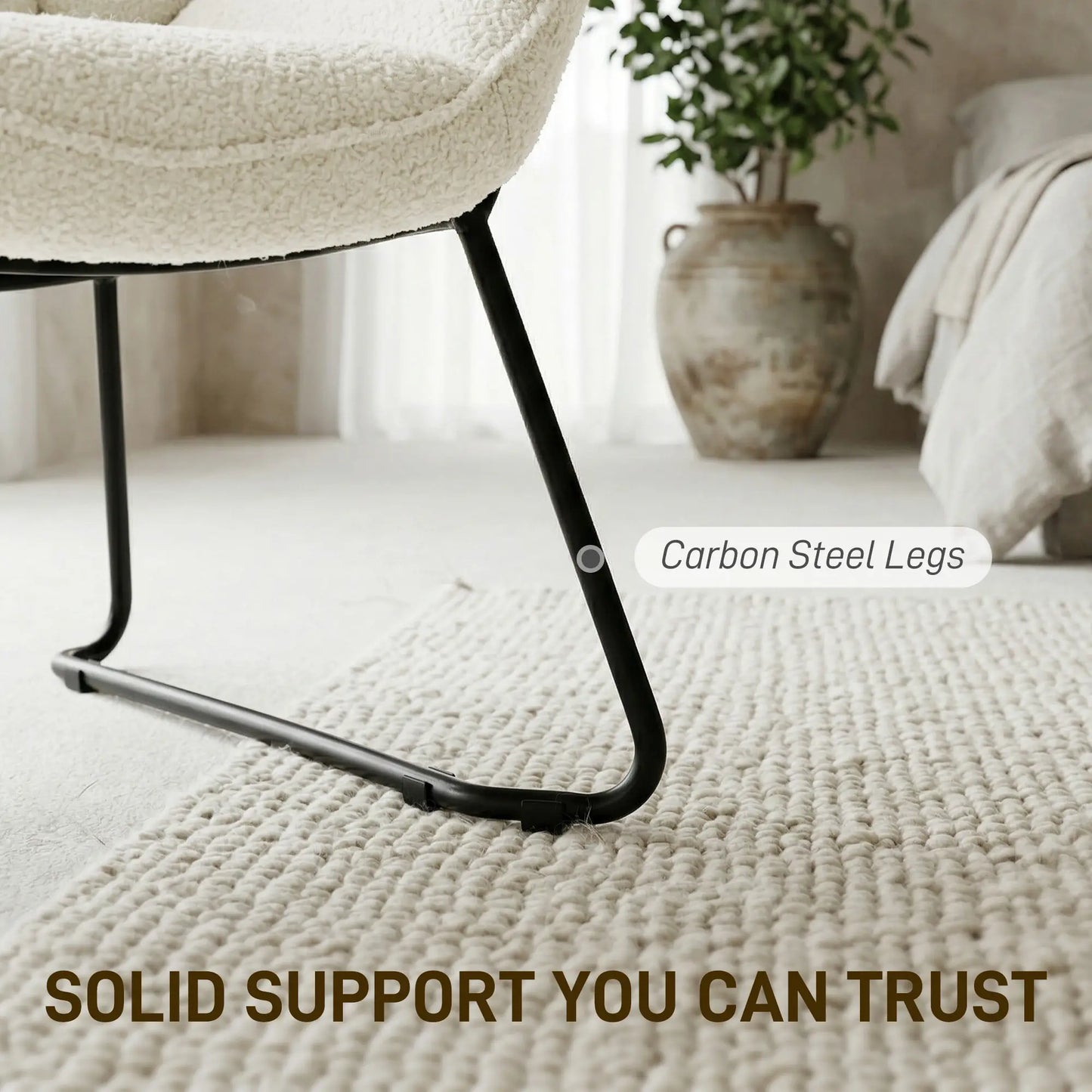 Accent Chair, Sherpa Fleece Armchair with Wide Backrest and Metal Legs, White Accent Chairs at Gallery Canada