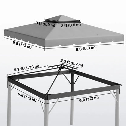 10' x 10' Gazebo Toit de Remplacement, Toit Double Ventié, Gris