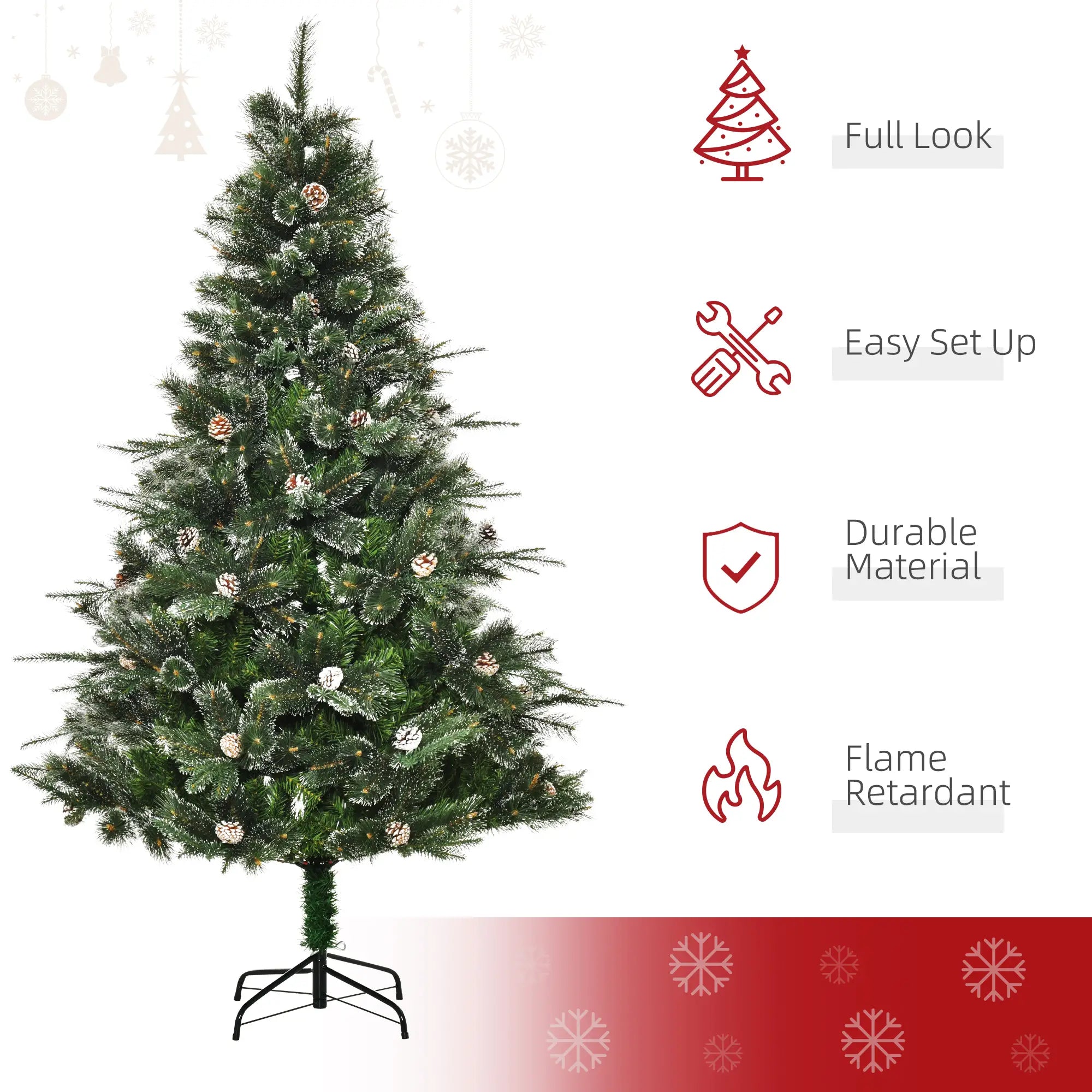 6FT Artificial Christmas Snow Pine Tree, Pinecone Decor, Green Artificial Christmas Trees at Gallery Canada