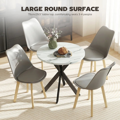 29" Round Dining Table, White Marble-Effect, Steel Legs, White Dining Tables at Gallery Canada