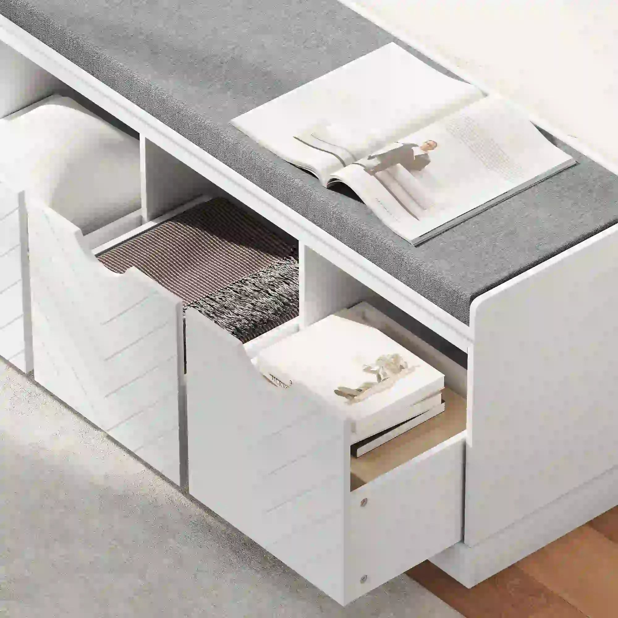 Shoe Storage Bench, 3 Drawers, Padded Seat, White Shoe Storage Cabinets & Racks at Gallery Canada