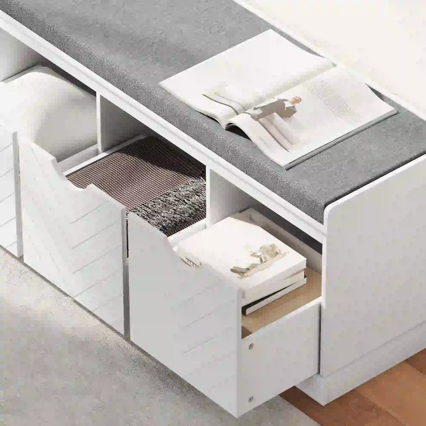 Shoe Storage Bench, 3 Drawers, Padded Seat, White Shoe Storage Cabinets & Racks at Gallery Canada