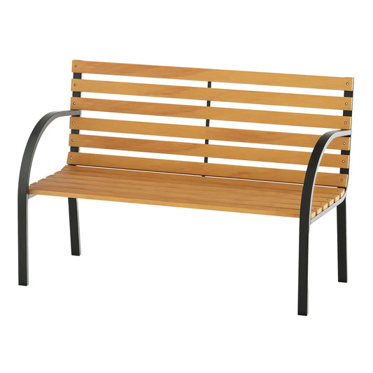 48"L Wooden Garden Bench, Outdoor Patio Loveseat, Steel Frame Outdoor Benches Black, natural wood colour at Gallery Canada