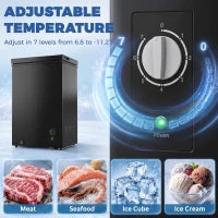Mini congélateur, congélateur coffre de 3,5 pi³, thermostat à 7 réglages, panier en fil, noir