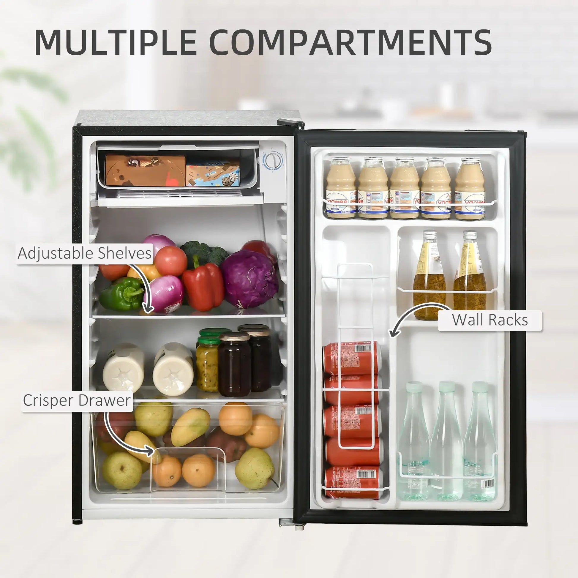 Compact Refrigerator, Mini Fridge with Freezer, Adjustable Shelf, Black Small Kitchen Appliances at Gallery Canada